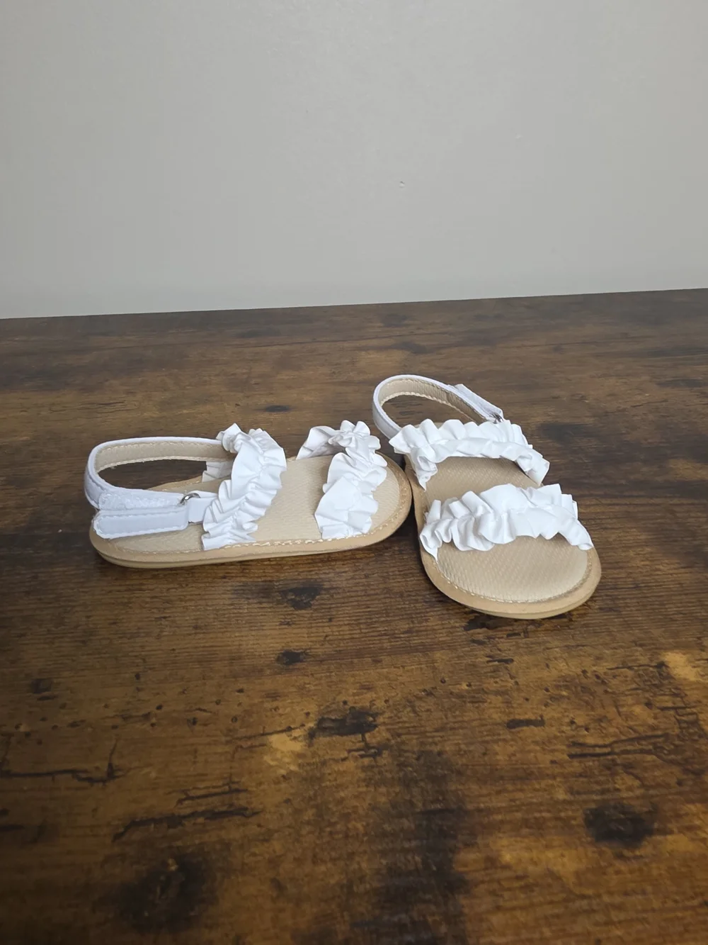 Toddler Girls White Ruffle Sandals – Size 4.5
